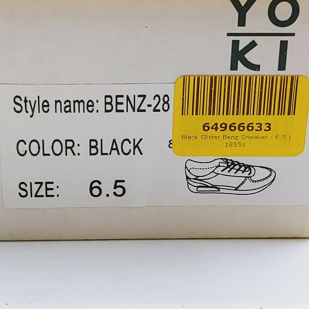 Yoki Shoes Womans Benz 28 Lace Up Sneaker Black Glitter White Outsole 6.5 NEW